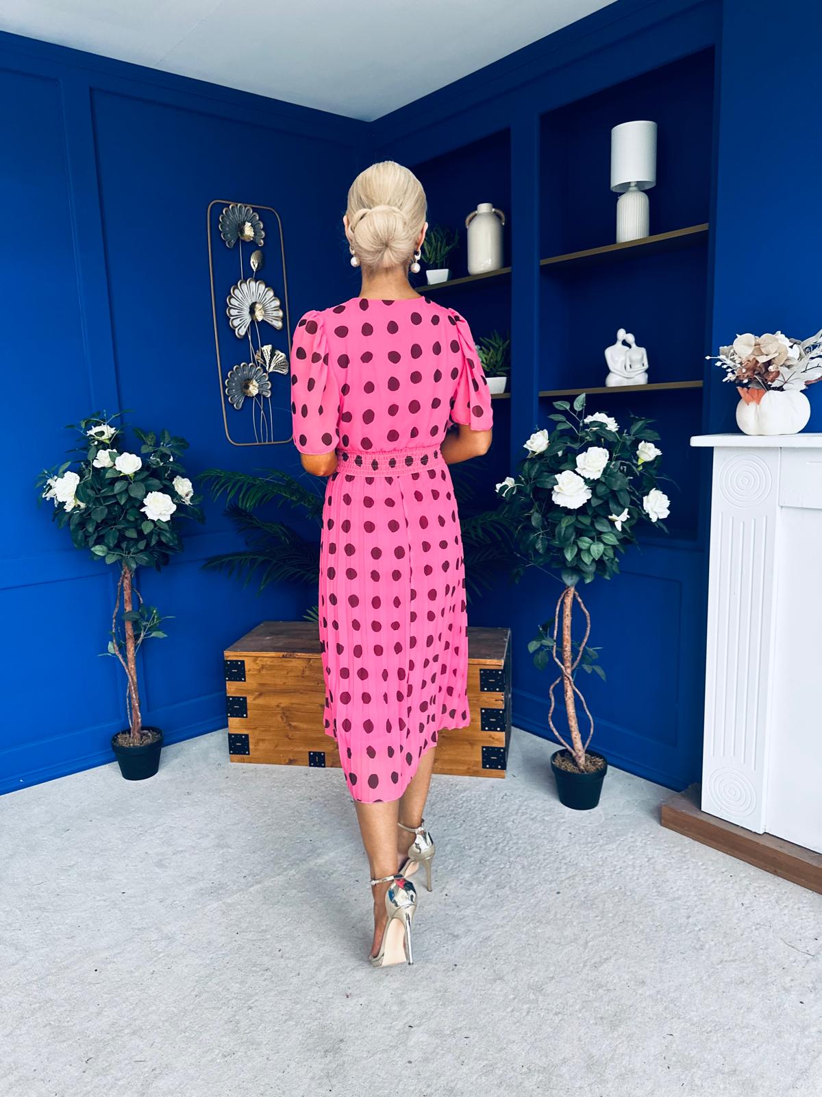 Daire Pleated Midi Dress Polka Pink