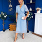 Daire Pleated Midi Dress Polka Blue