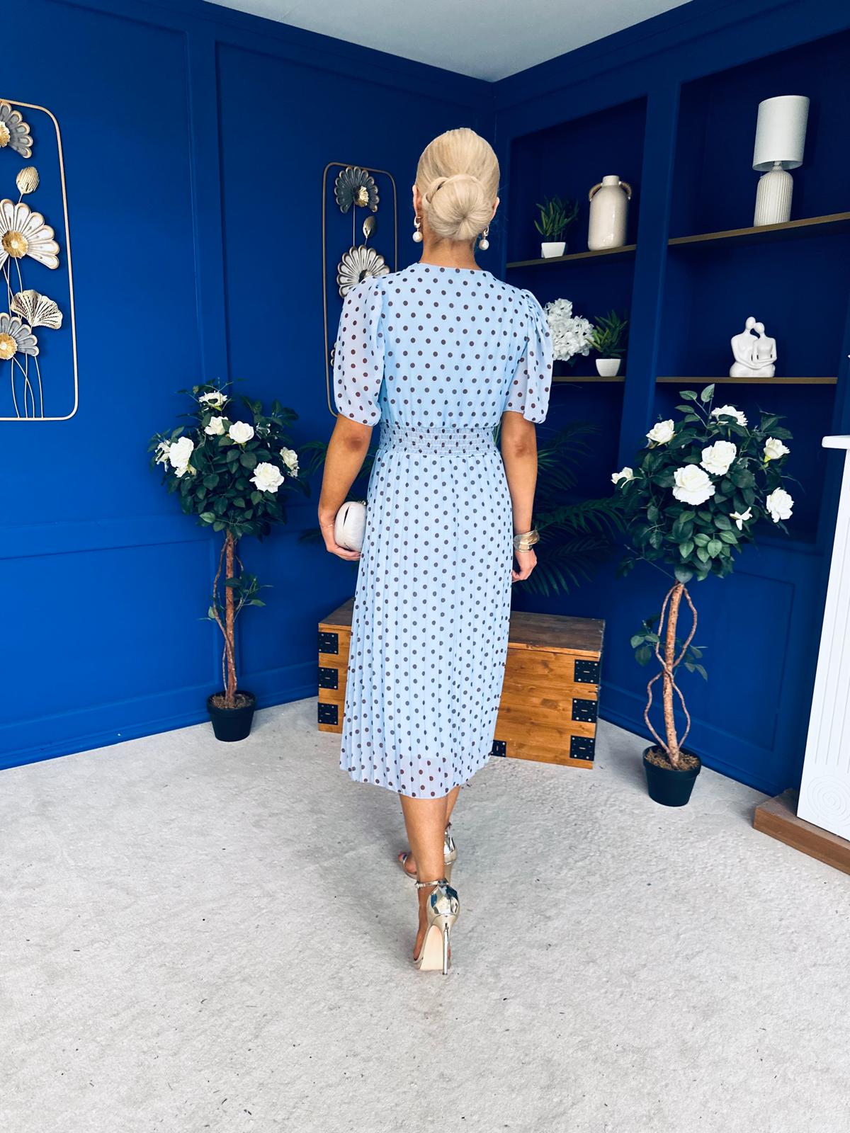Daire Pleated Midi Dress Polka Blue