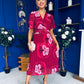 Daire Pleated Midi Dress Floral Ruby