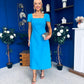 Valentina Square Neck Midi Dress Blue