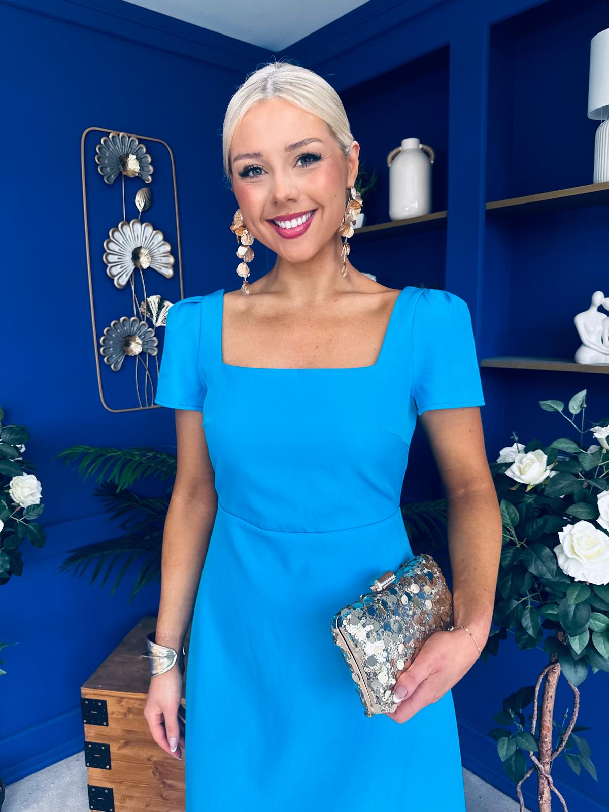 Valentina Square Neck Midi Dress Blue