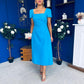Valentina Square Neck Midi Dress Blue