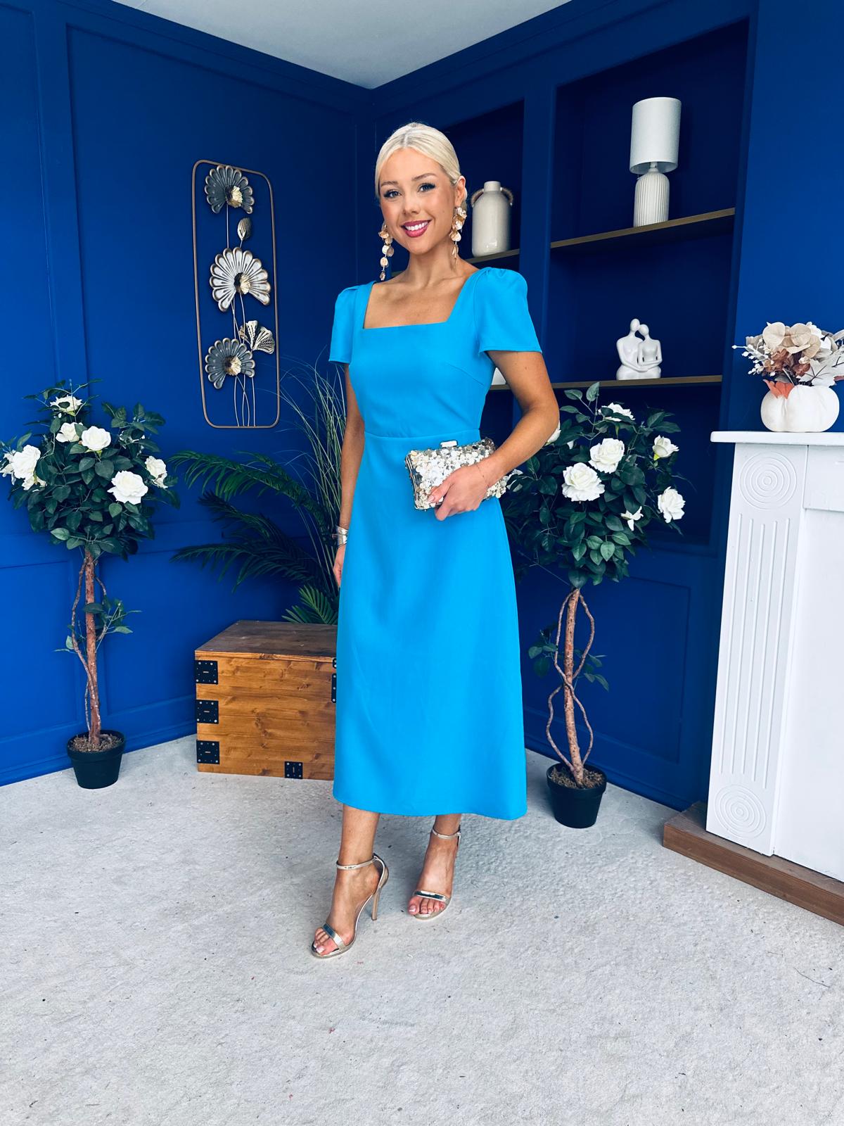 Valentina Square Neck Midi Dress Blue