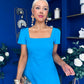 Valentina Square Neck Midi Dress Blue