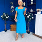 Valentina Square Neck Midi Dress Blue