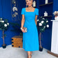 Valentina Square Neck Midi Dress Blue