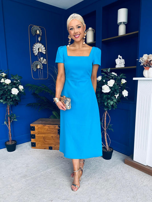 Valentina Square Neck Midi Dress Blue
