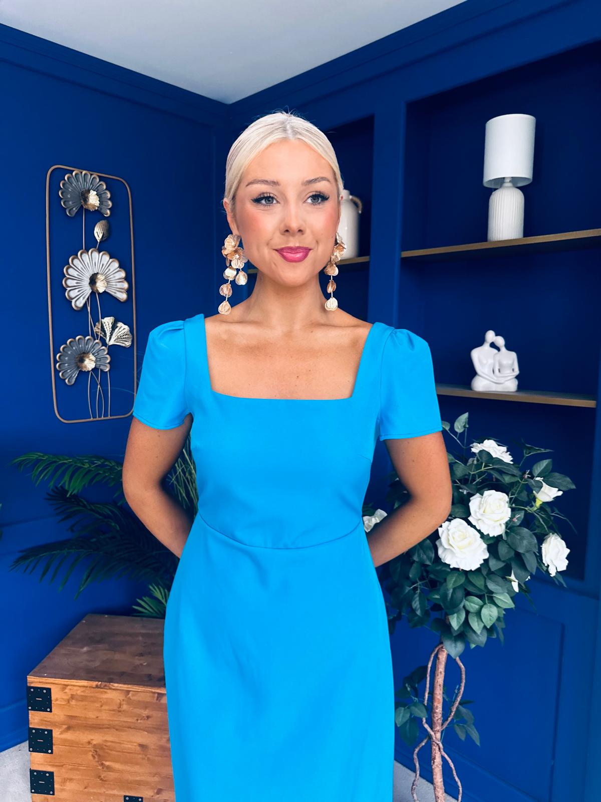 Valentina Square Neck Midi Dress Blue