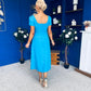 Valentina Square Neck Midi Dress Blue