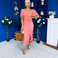 Heidi Lace Detail Ruched Midi Dress Coral
