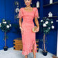 Heidi Lace Detail Ruched Midi Dress Coral