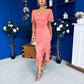 Heidi Lace Detail Ruched Midi Dress Coral