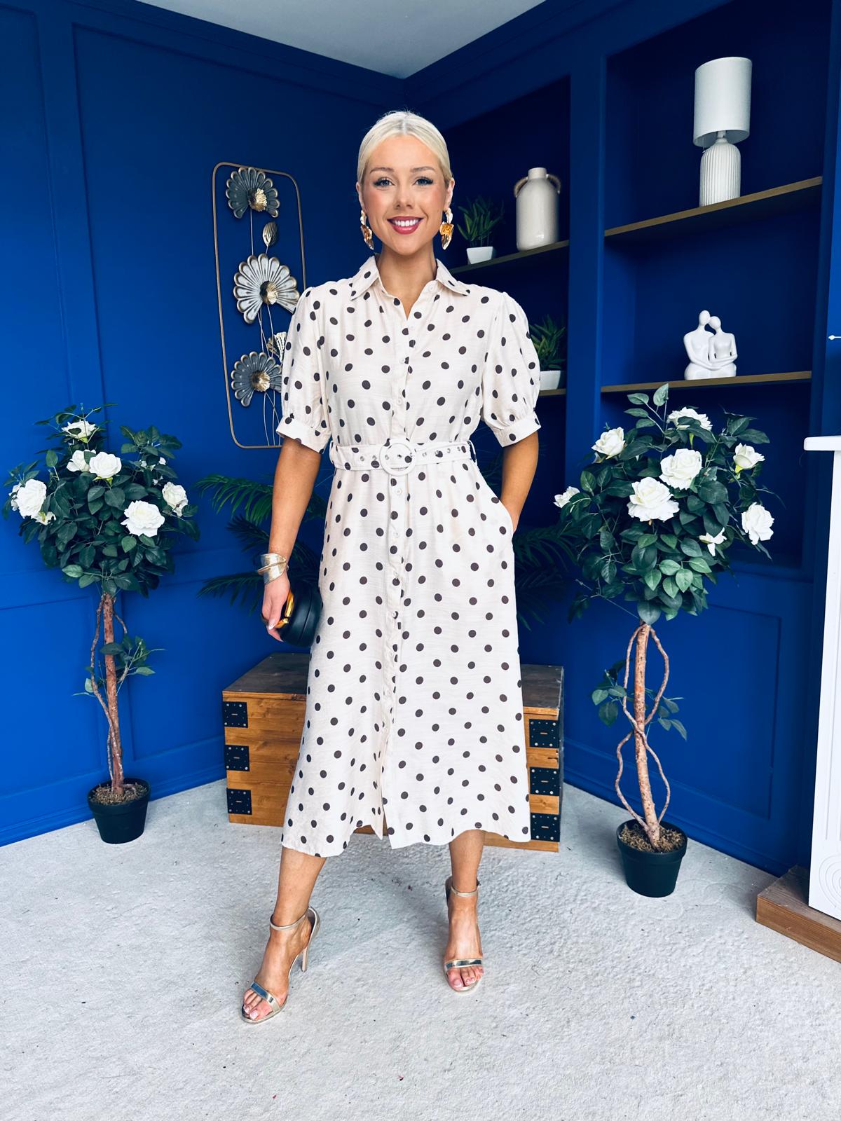 Anna Belted Shirt Dress Polka Cream