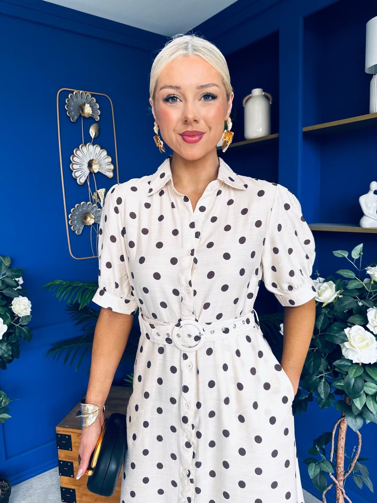 Anna Belted Shirt Dress Polka Cream