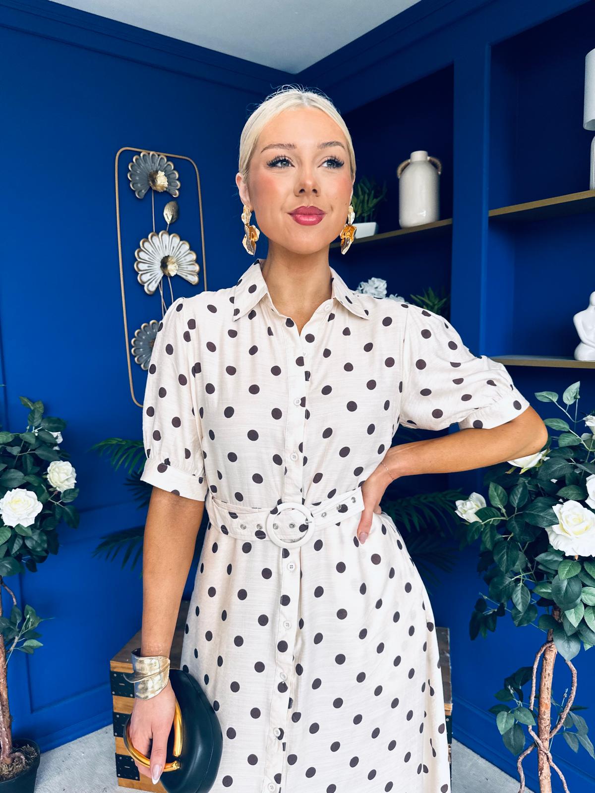 Anna Belted Shirt Dress Polka Cream