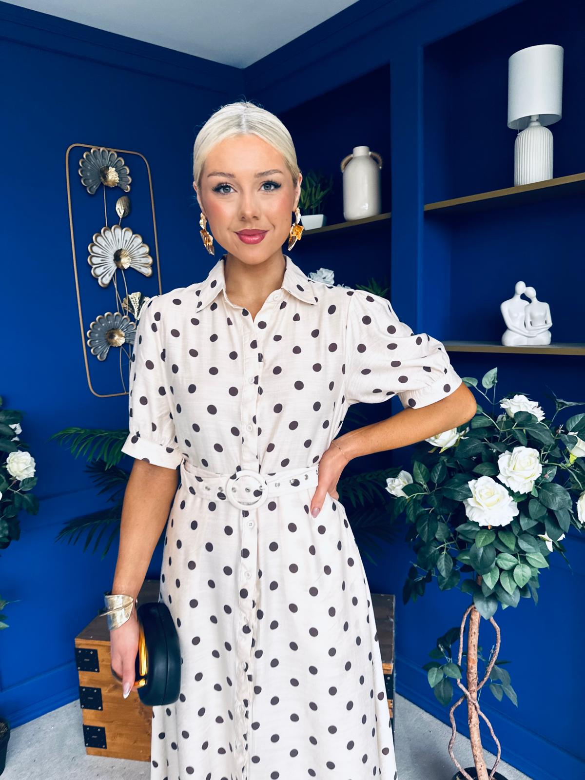 Anna Belted Shirt Dress Polka Cream