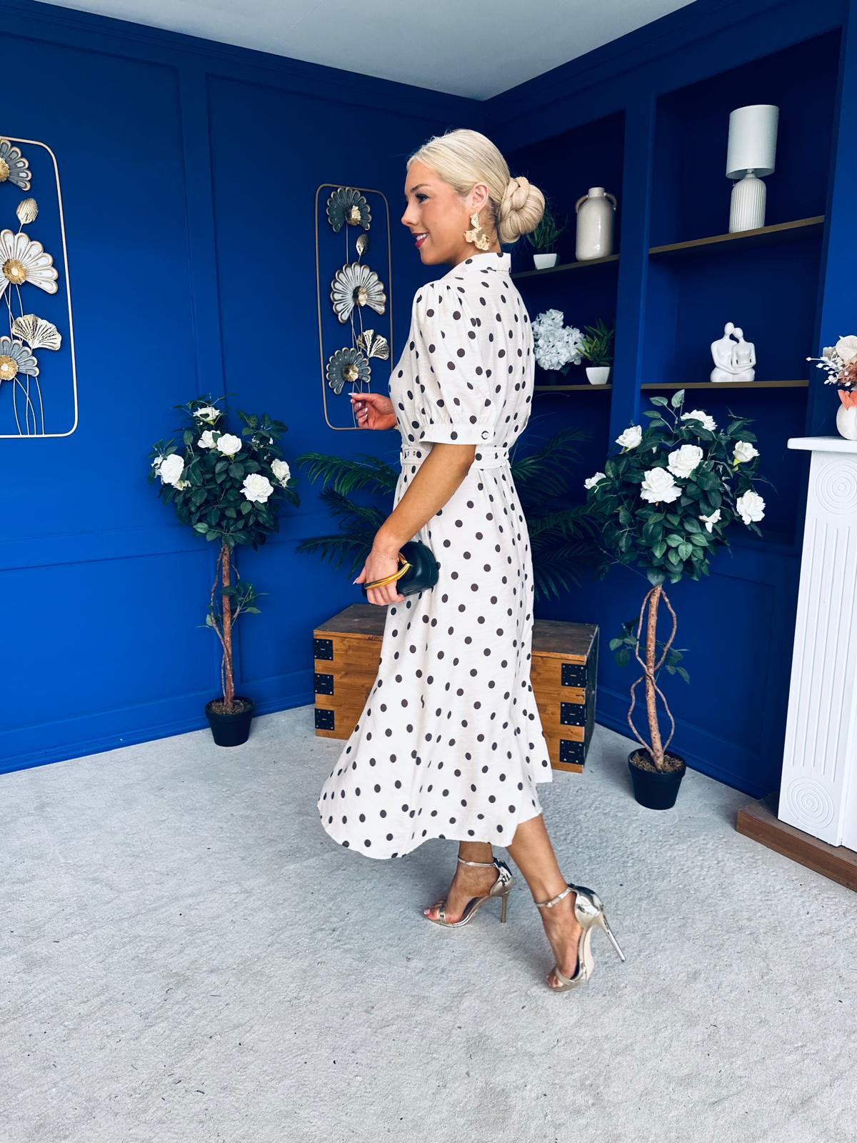 Anna Belted Shirt Dress Polka Cream