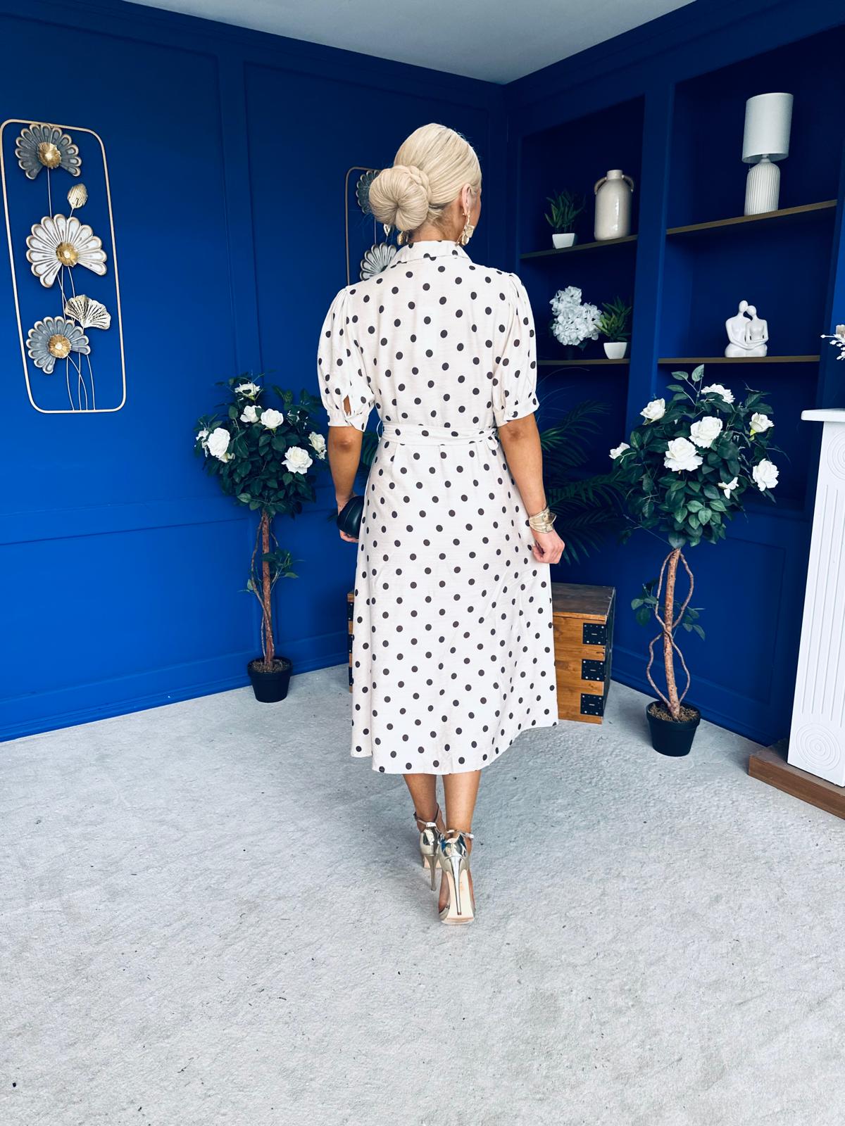 Anna Belted Shirt Dress Polka Cream