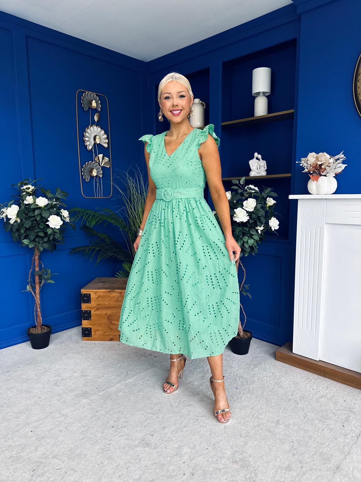 Jodie Crochet Detail Occasion Dress Green