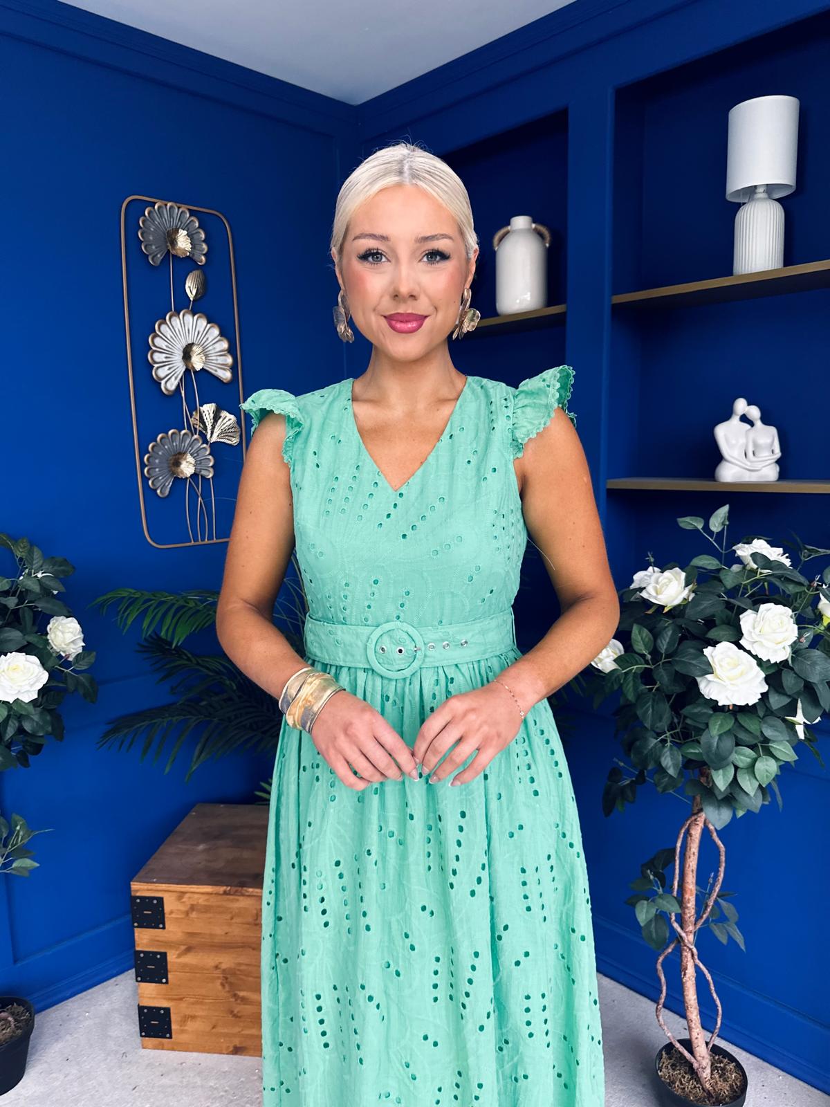 Jodie Crochet Detail Occasion Dress Green