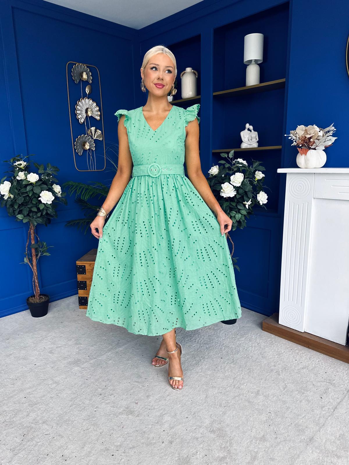 Jodie Crochet Detail Occasion Dress Green