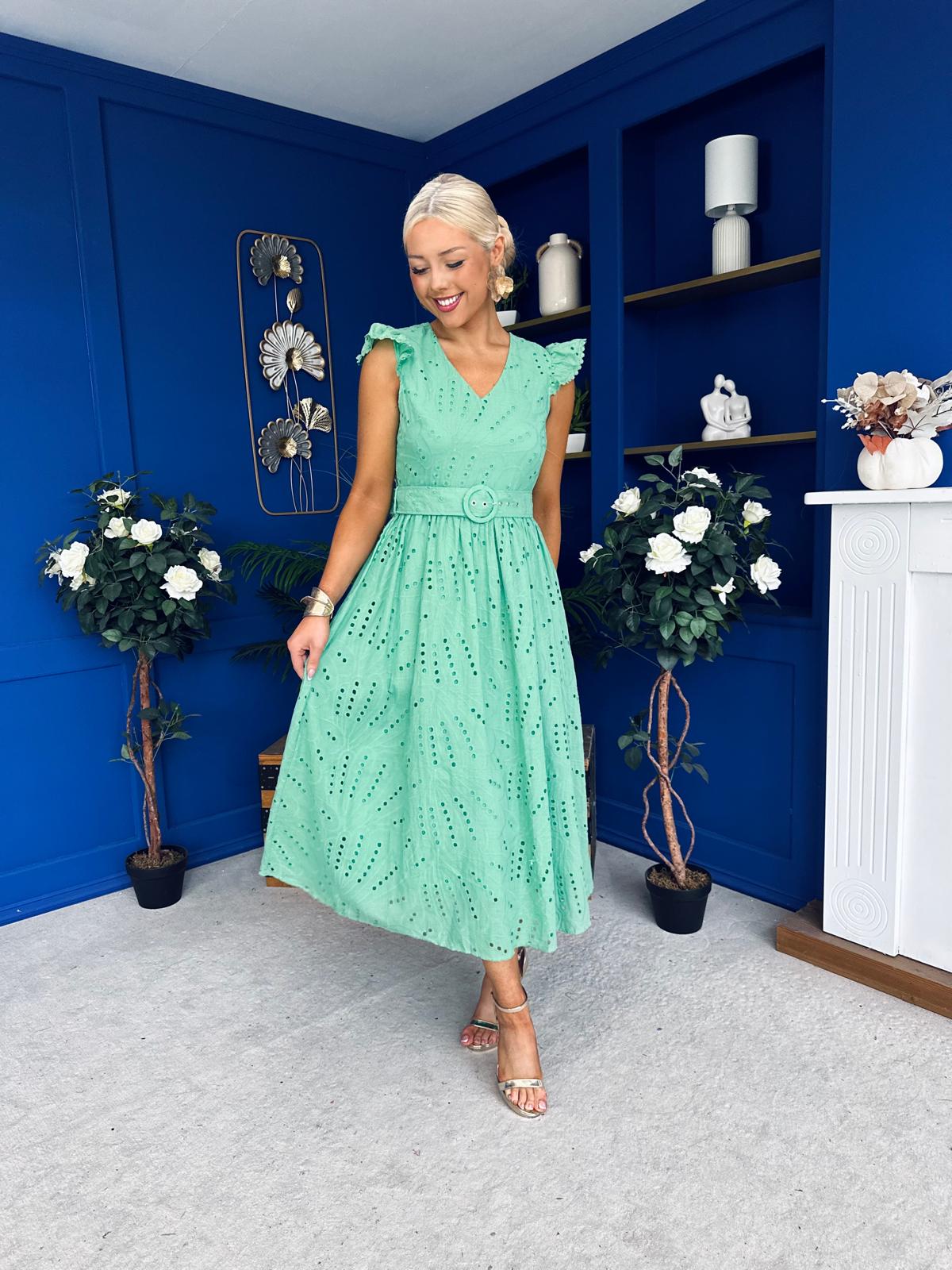 Jodie Crochet Detail Occasion Dress Green