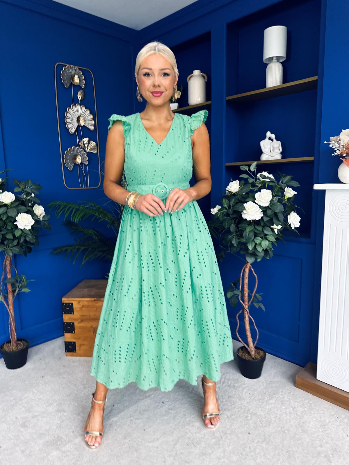 Jodie Crochet Detail Occasion Dress Green