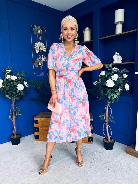 Daire Pleated Midi Dress Floral Pink