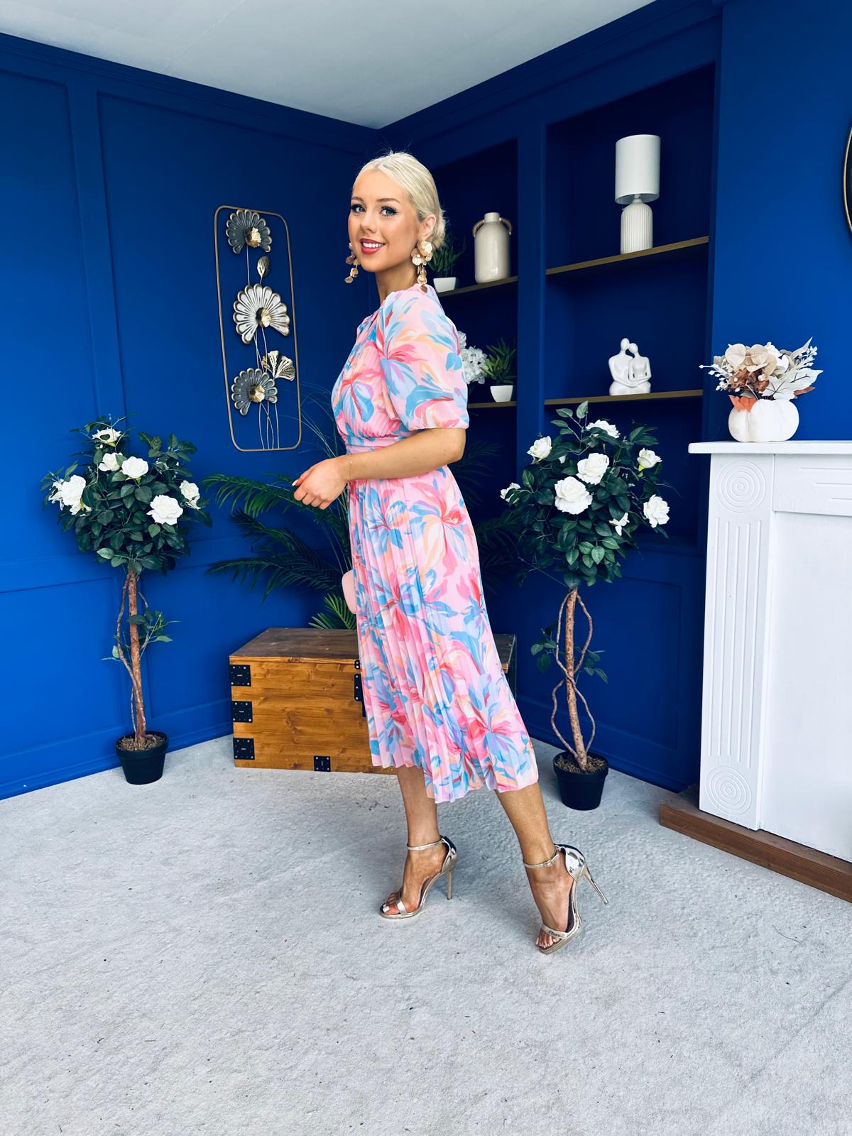 Daire Pleated Midi Dress Floral Pink