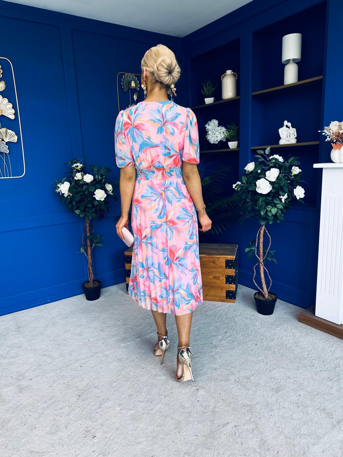 Daire Pleated Midi Dress Floral Pink