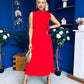 Joanna High Neck Bow Detail Midi Dress Red