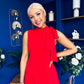 Joanna High Neck Bow Detail Midi Dress Red