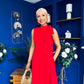 Joanna High Neck Bow Detail Midi Dress Red