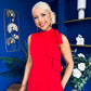 Joanna High Neck Bow Detail Midi Dress Red