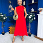 Joanna High Neck Bow Detail Midi Dress Red