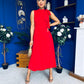 Joanna High Neck Bow Detail Midi Dress Red