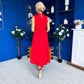 Joanna High Neck Bow Detail Midi Dress Red