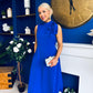 Joanna High Neck Bow Detail Midi Dress Cobalt