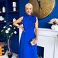 Joanna High Neck Bow Detail Midi Dress Cobalt