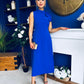 Joanna High Neck Bow Detail Midi Dress Cobalt