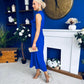 Joanna High Neck Bow Detail Midi Dress Cobalt