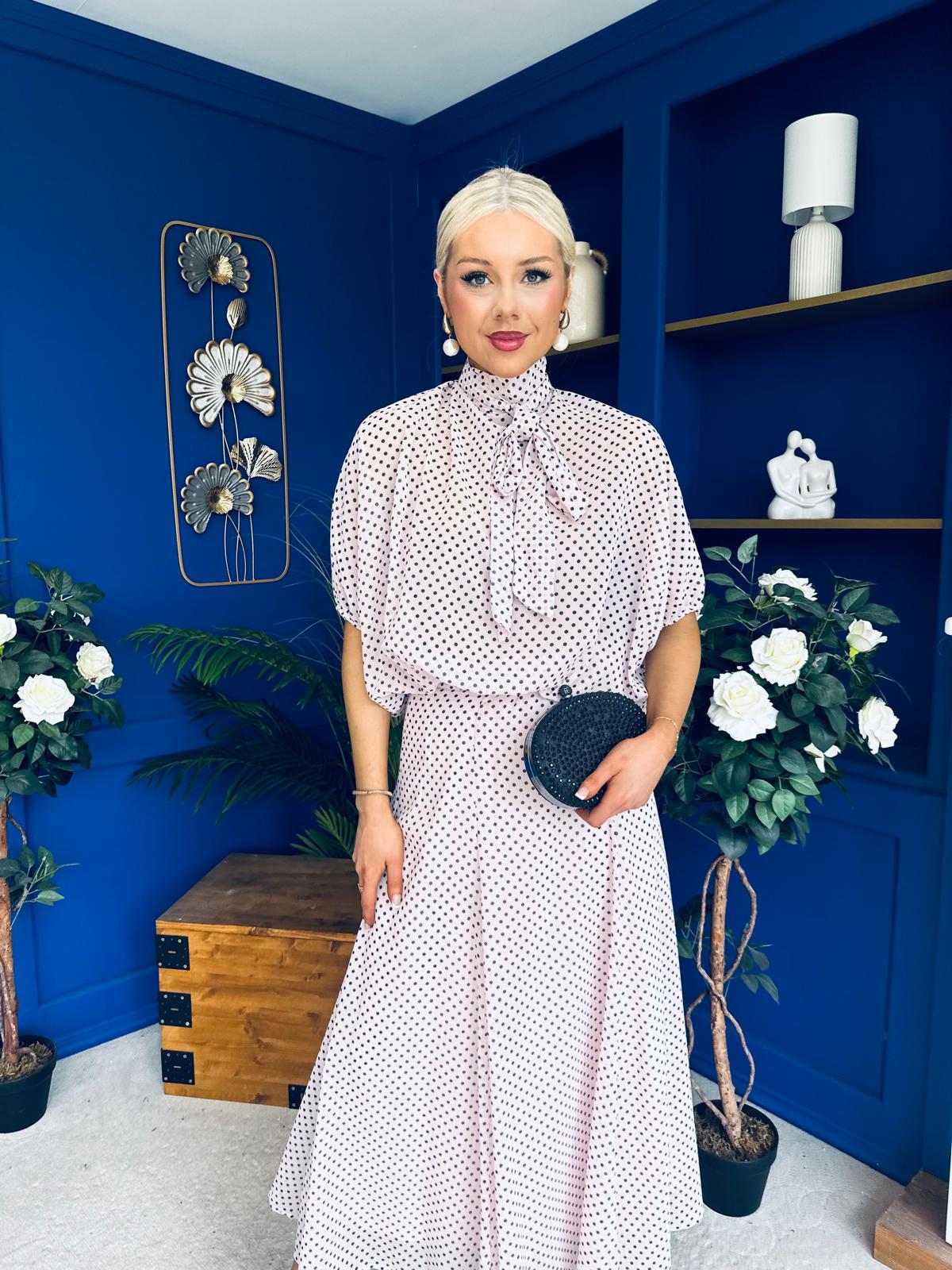 Phoebe Chiffon Detailed Top & Skirt Set Polka Pink