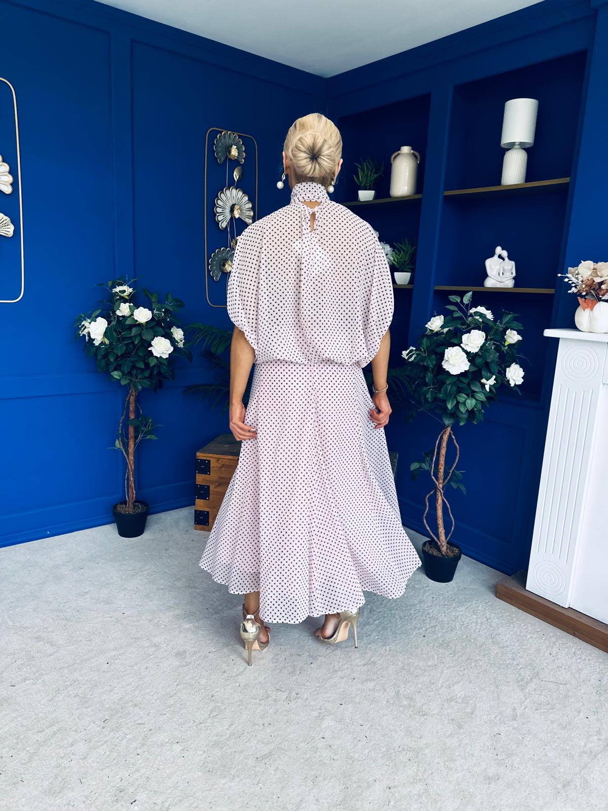 Phoebe Chiffon Detailed Top & Skirt Set Polka Pink