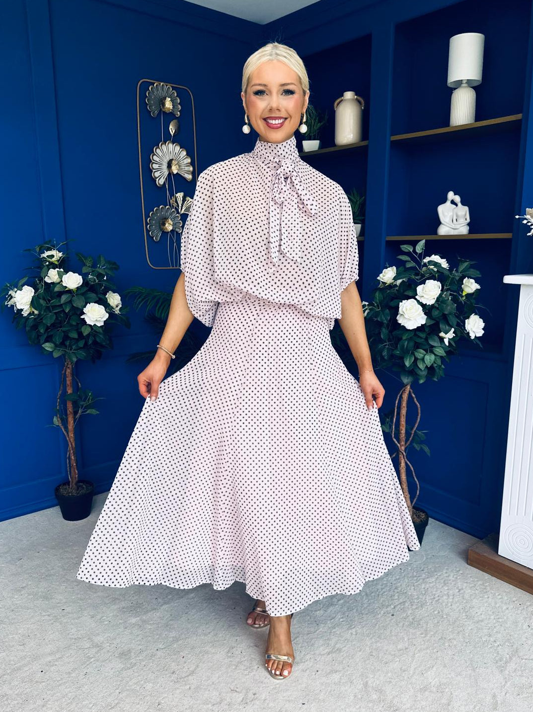 Phoebe Chiffon Detailed Top & Skirt Set Polka Pink