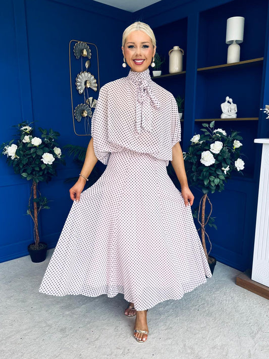Phoebe Chiffon Detailed Top & Skirt Set Polka Pink