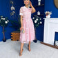 Elaine Crochet Detailed Occasion Midi Dress Pink