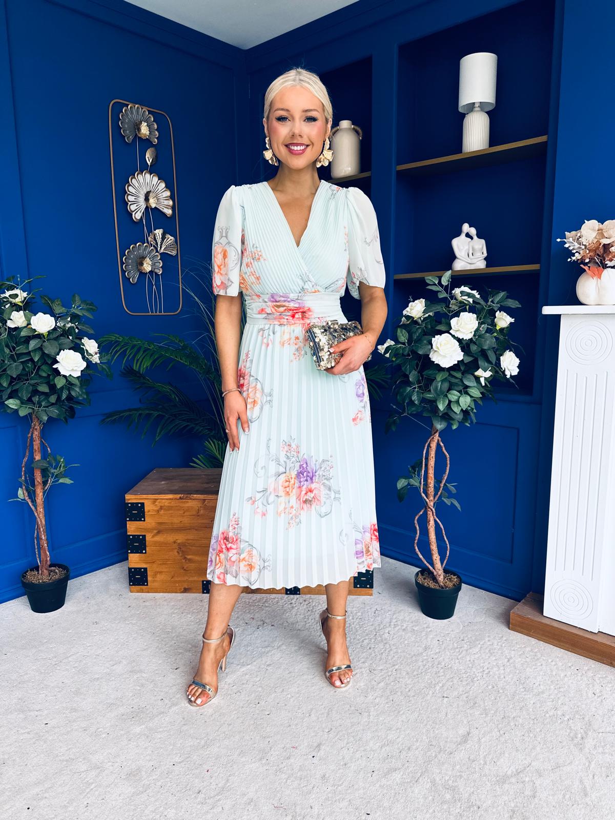 Eina Pleated Midi Dress Floral Pastel