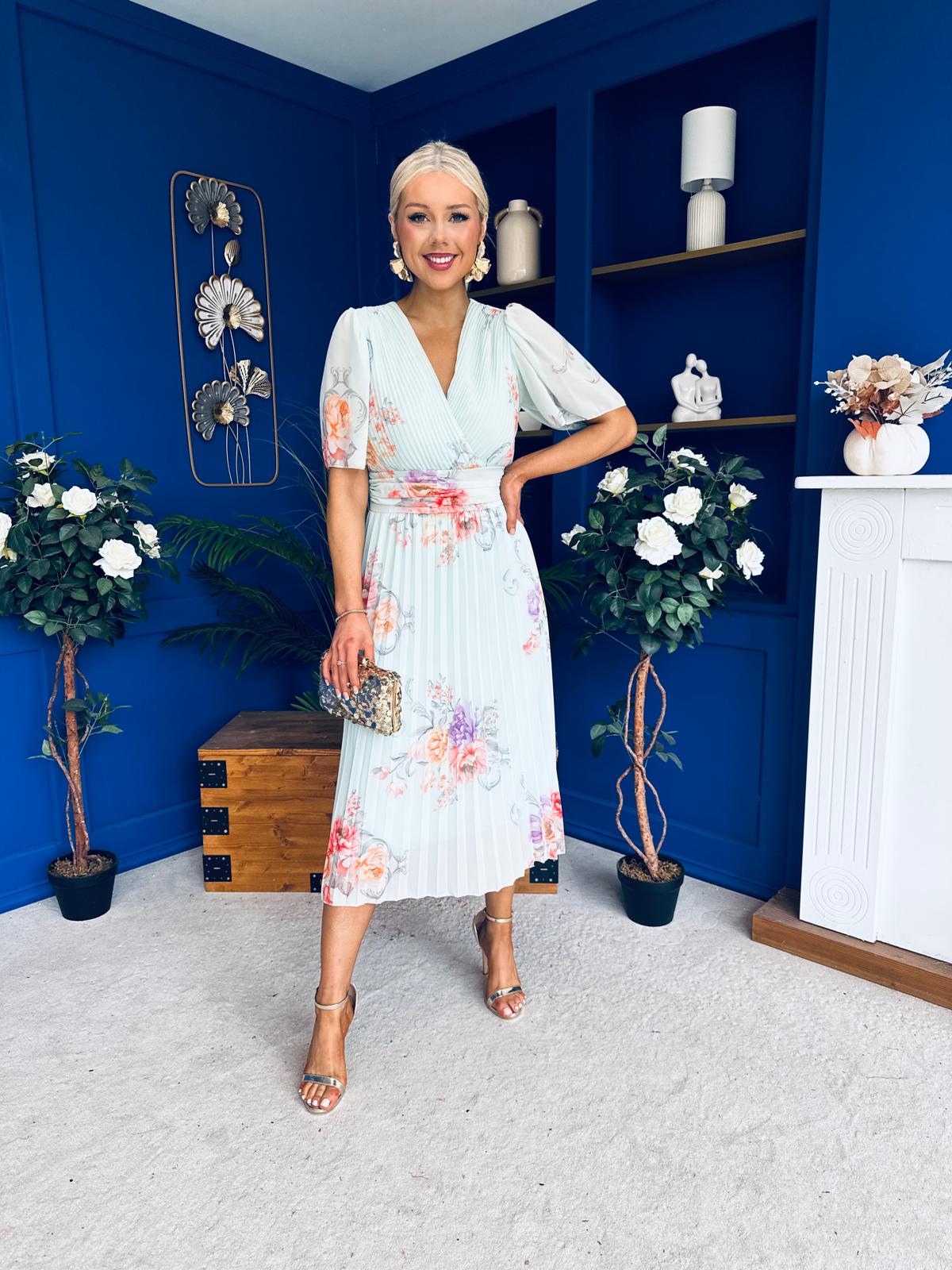 Eina Pleated Midi Dress Floral Pastel