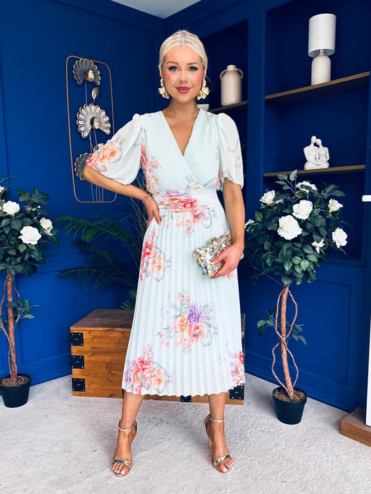 Eina Pleated Midi Dress Floral Pastel